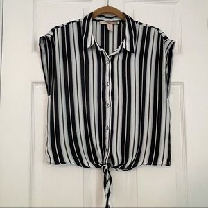 Blue/ white striped button up blouse